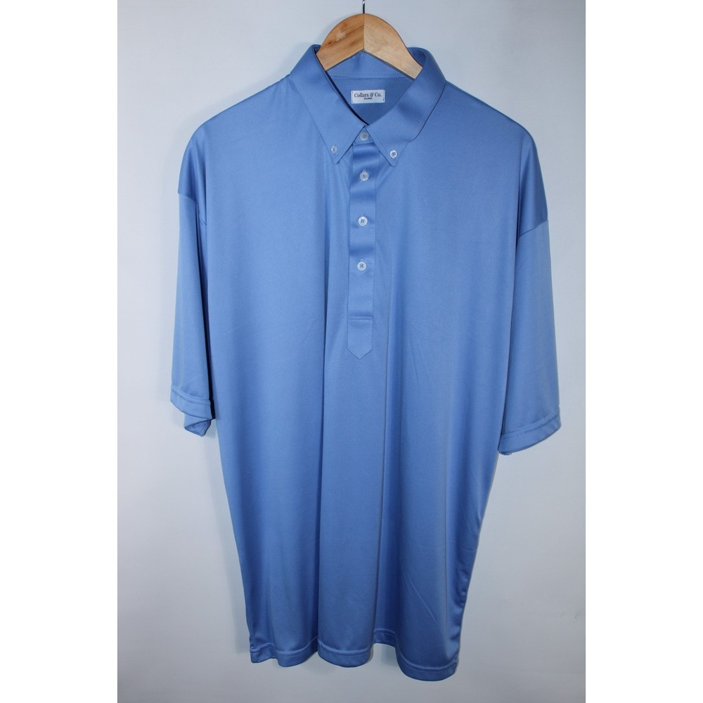 Collars & Co. Men's 2XL Blue Stretchy Short Sleeve Dress Collar Polo Shirt